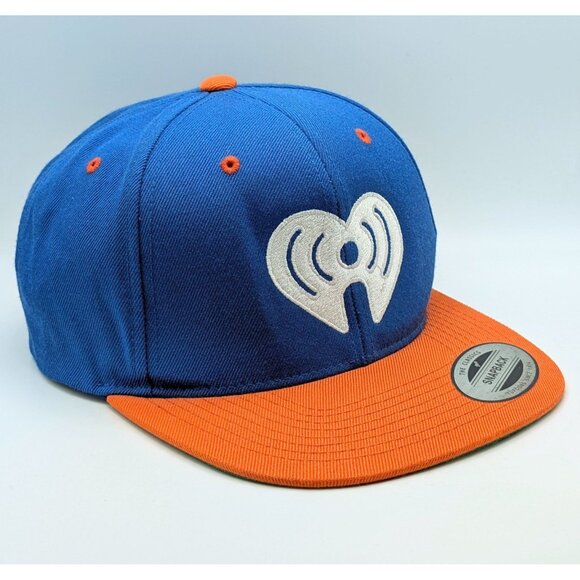 I Heart Radio Cap Hat Adult Snapback Blue & Orange Media Broadcasting Flat Bill - Picture 1 of 5